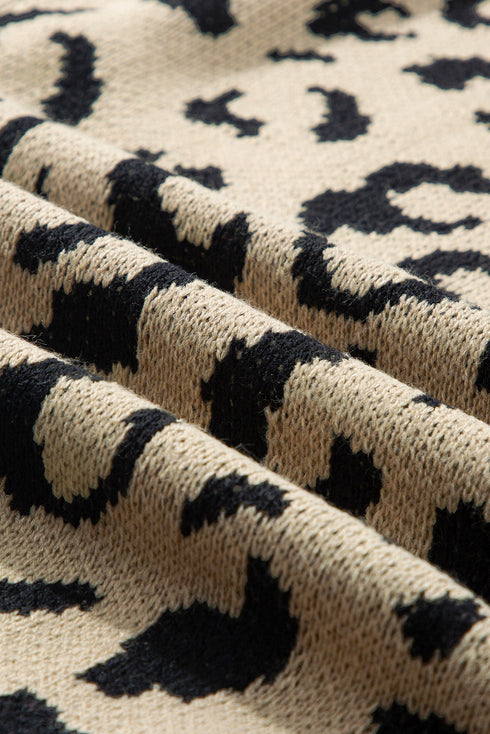 Stripe Sleeve Leopard Print Open Front Cardigan With Pockets